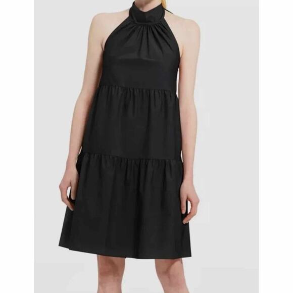 Theory Halter Tier Mini Tech Lawn Black Dress Size Large Minimalist - Picture 4 of 9